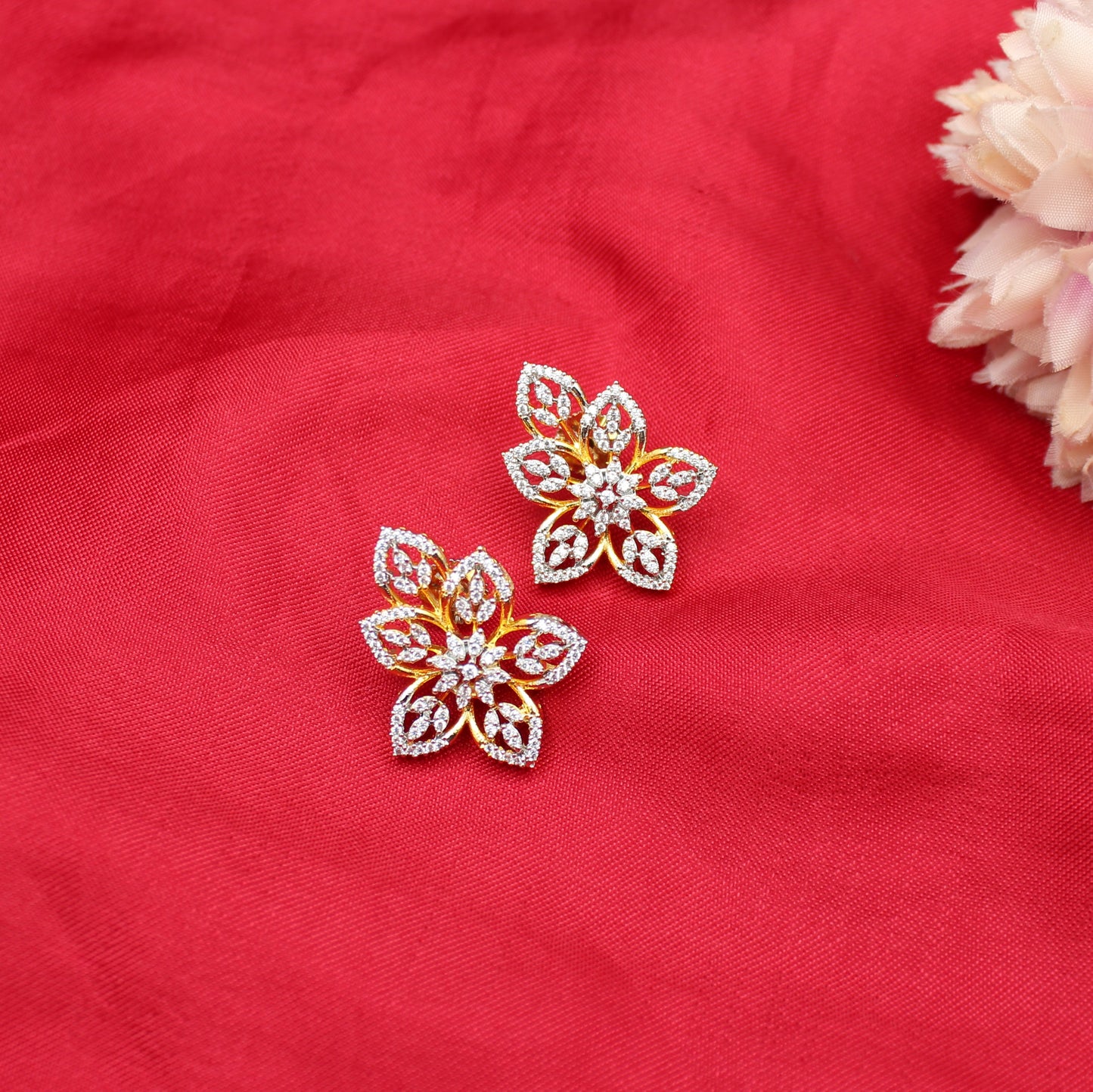 42287 GJ Flower Pendant Set Openable Hook With Push Back Earrings