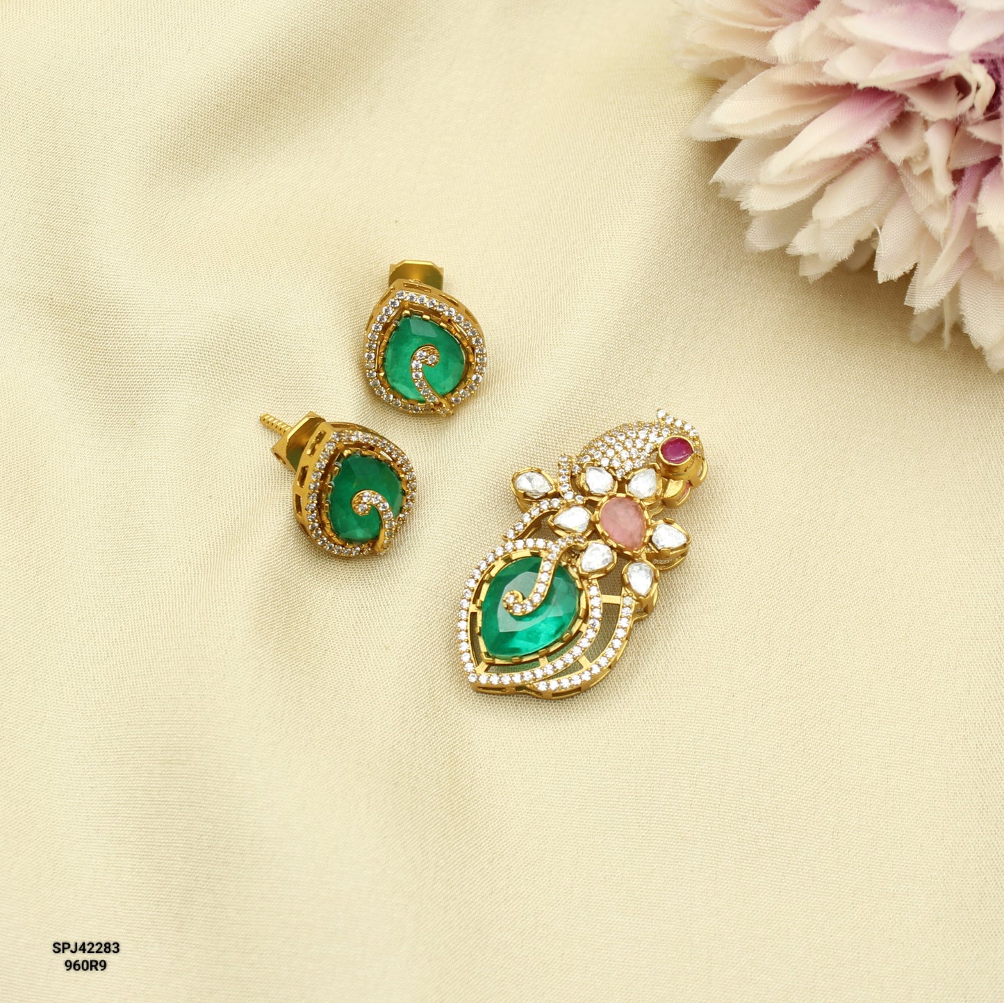 42283 Moissanite Multi Parrot Pendant Set