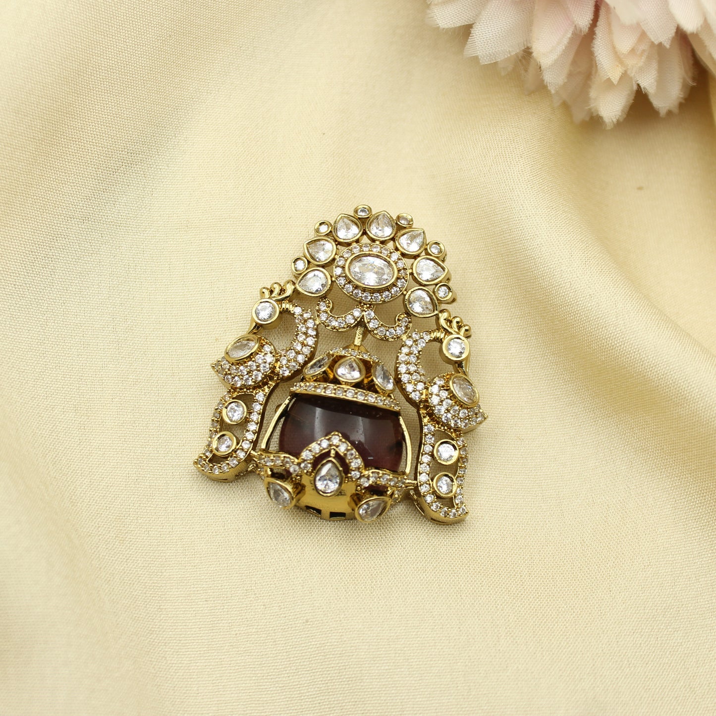 39967 Victorian Peacock Purple Stone Pendant Set With Push Back Earrings