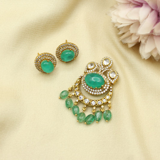 40769 Victorian Duplet Stone Pendant Set Mint Green