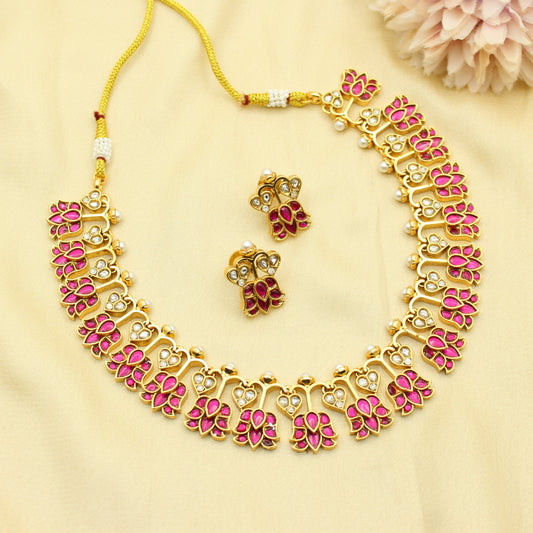 42262 Jadau Lotus Necklace Short
