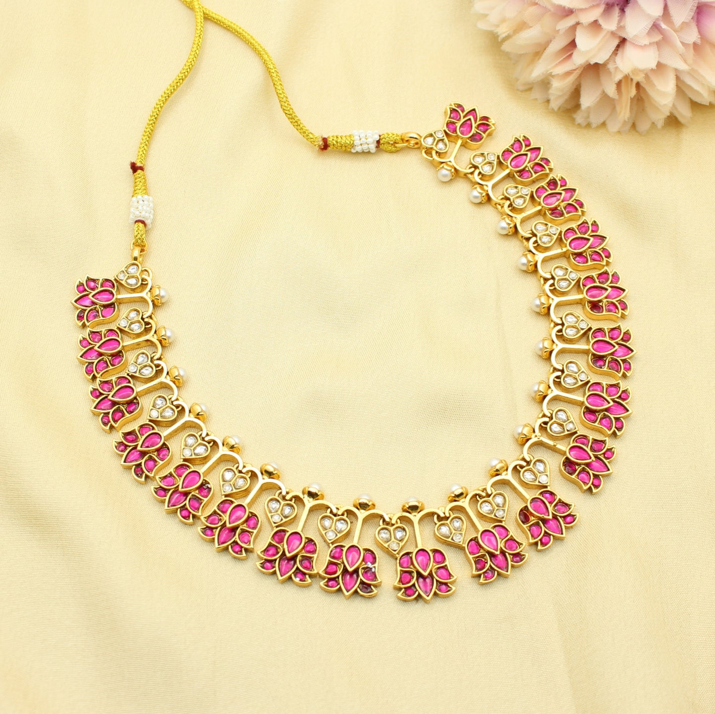 42262 Jadau Lotus Necklace Short