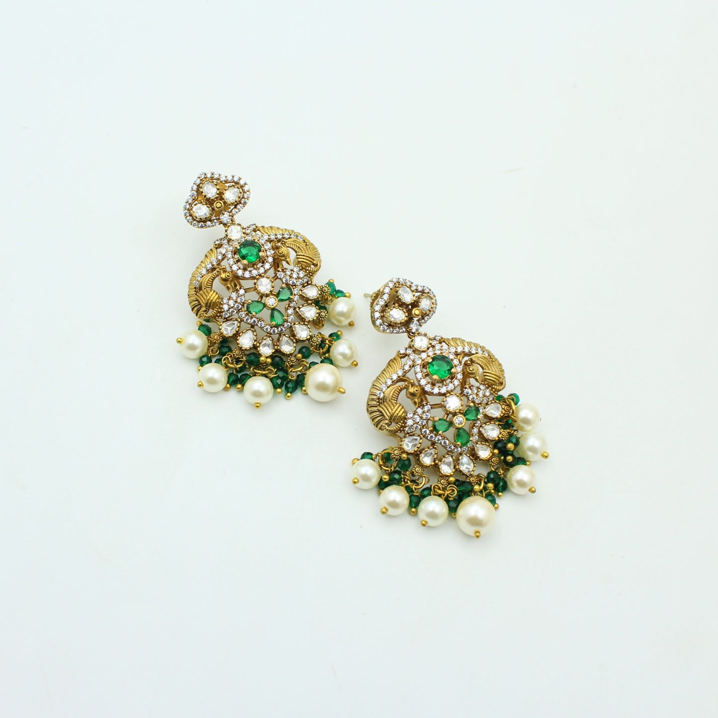 42297 Victorian Emerald Moissanite Long Necklace Set With Push Back Earrings