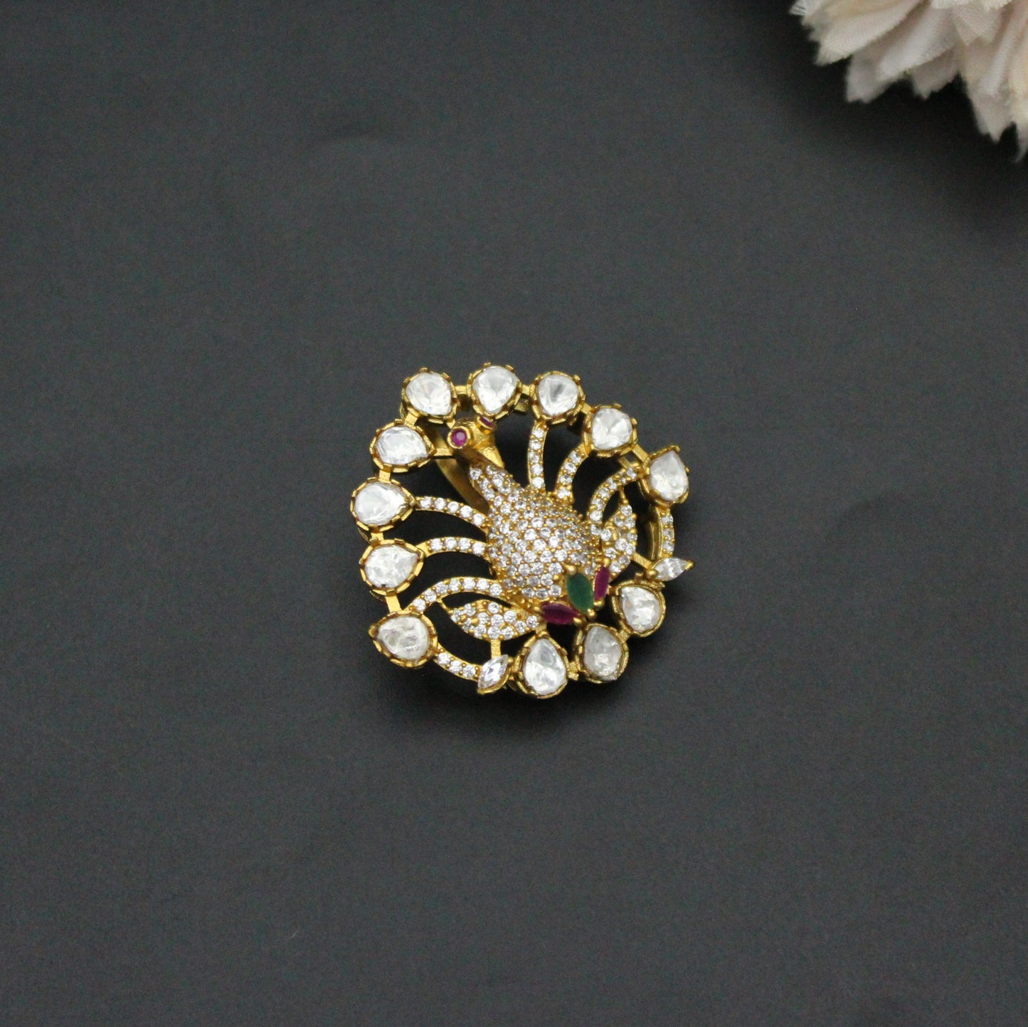 42292 Victorian Moissanite Multi Peacock Pendant Set With Screw Back Earrings