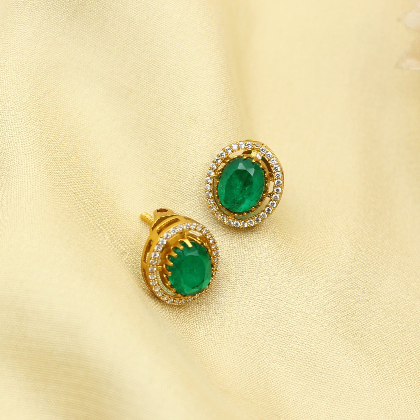 42294 Victorian Moissanite  Green Stone Peacock Pendant Set With Screw Back Earrings