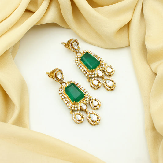 42296 Victorian Emerald Moissanite Earrings Screw Back