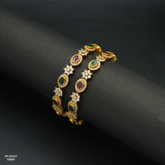 42341 Nakshi Multi Oval Stone With Flowers Bangles