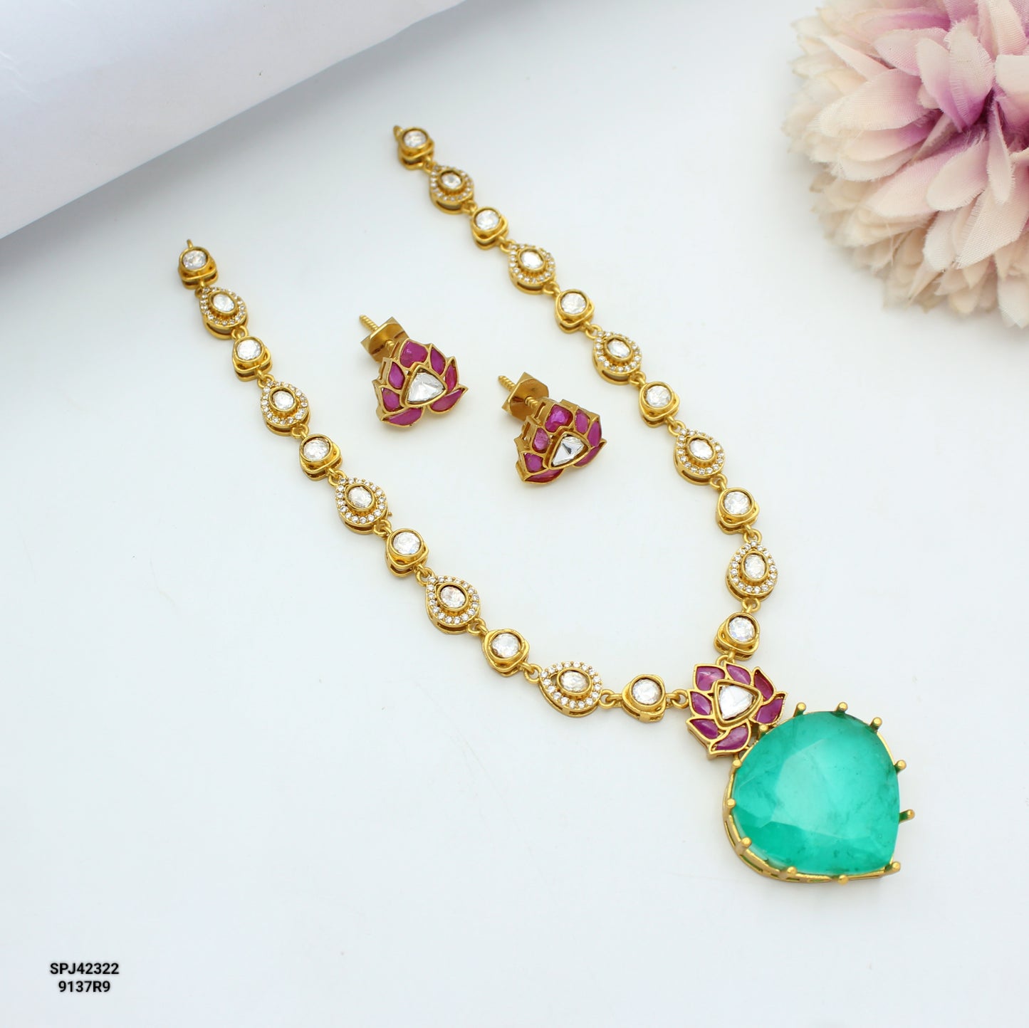 42322 Moissanite Multi Necklace Set With Screw Back Earrings