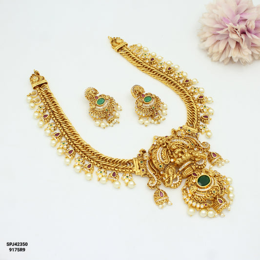 42350 Nakshi Laxmi Antique Jalebi Short Necklace Set With Screw Back Earrings