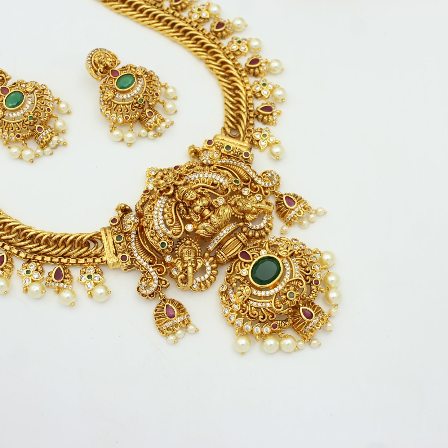 42350 Nakshi Laxmi Antique Jalebi Short Necklace Set With Screw Back Earrings