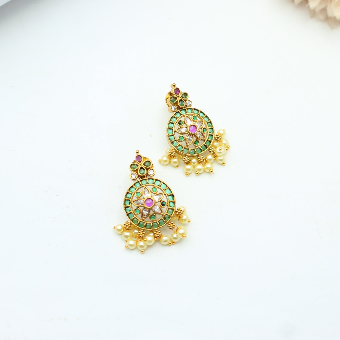 42309 Pota Stone Short Necklace Set Green With Push Back Earrings
