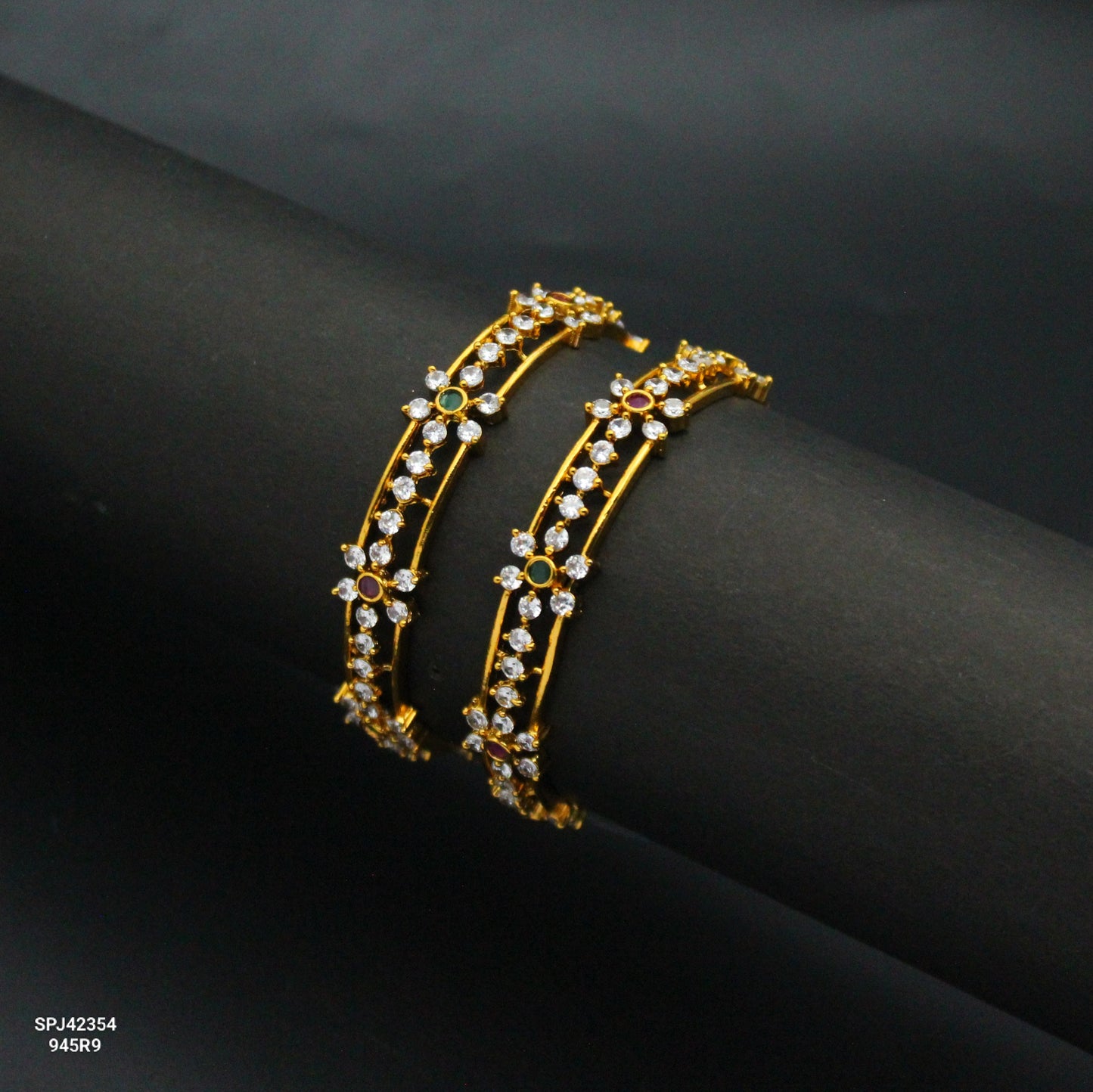 42354 CZ Flower Design Multi Bangles