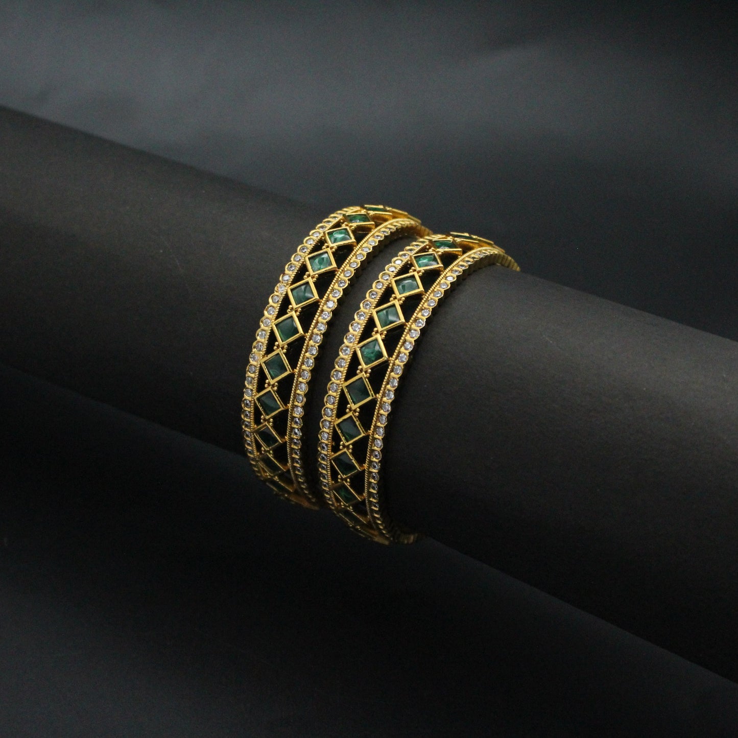 Emerald Bangles With Diamond Accents