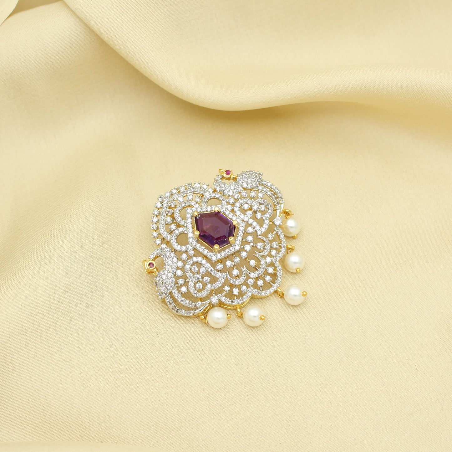 42374 Diamond Look Purple Pendant Set With Screw Back Earrings