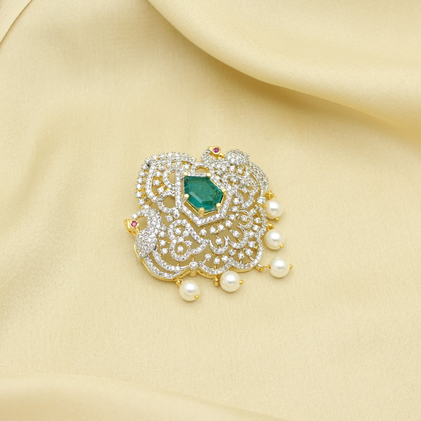 42372 Diamond Look Pendant Set Mint Green With Screw Back Earrings