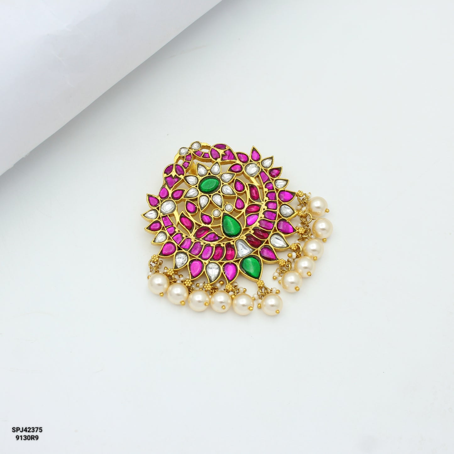 42375 Jadau Multi Stone Flower Pendant with Openable Hook