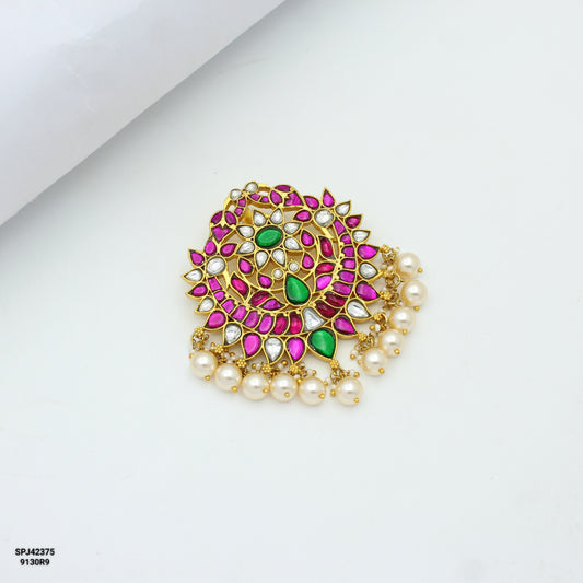 42375 Jadau Multi Stone Flower Pendant with Openable Hook