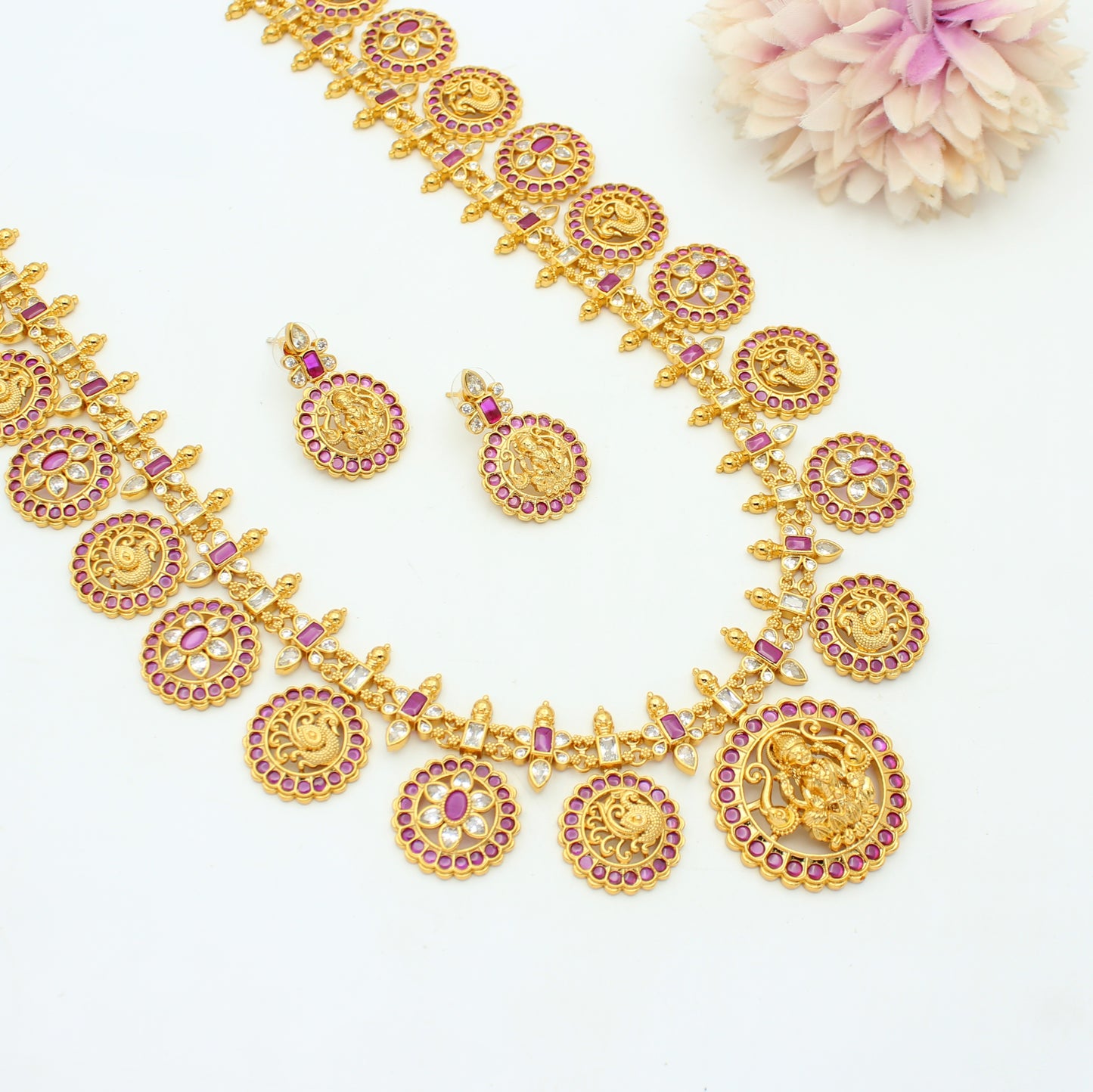42394 Nakshi Laxmi Ruby Stone Bottumala Long With Push Back Earrings