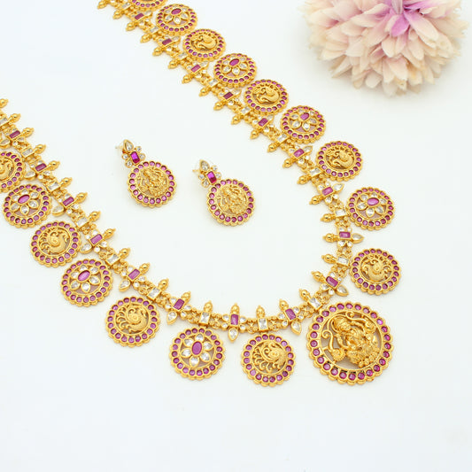 42394 Nakshi Laxmi Ruby Stone Bottumala Long With Push Back Earrings