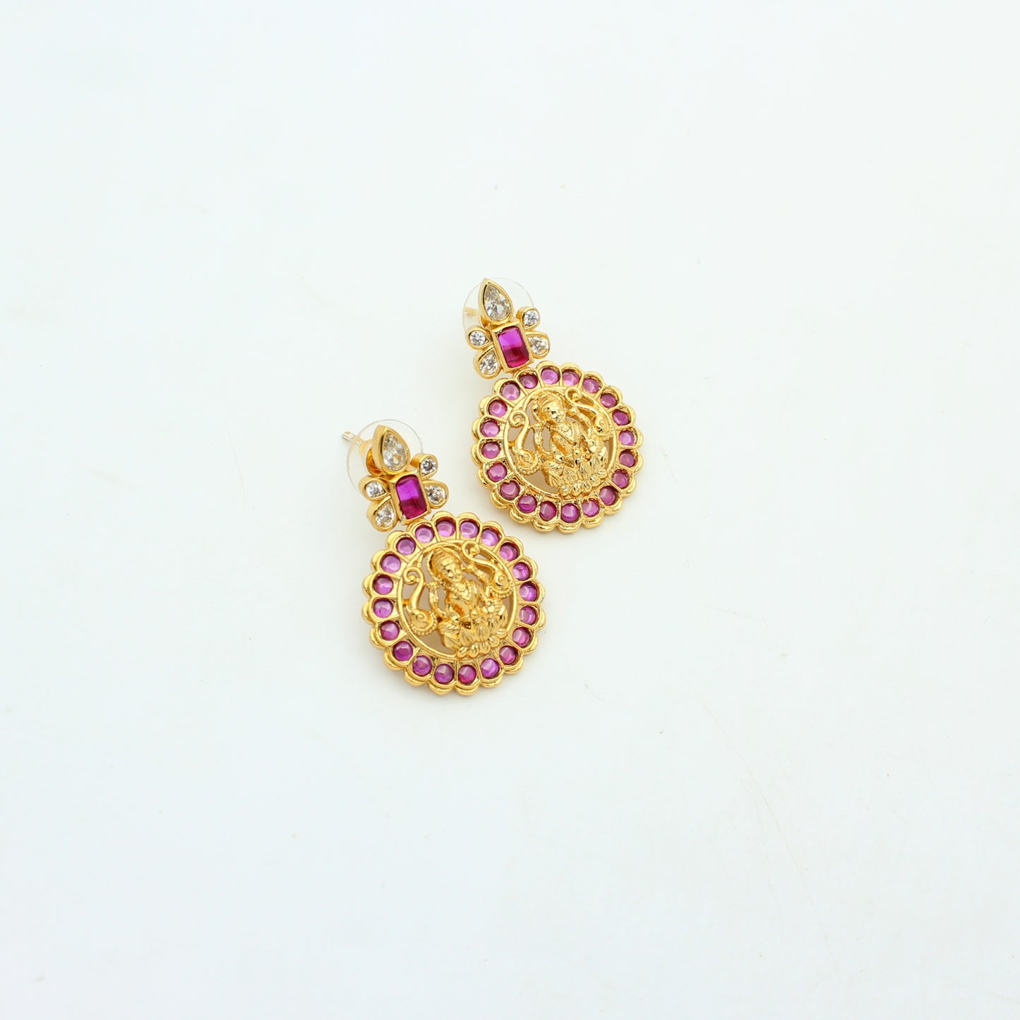 42394 Nakshi Laxmi Ruby Stone Bottumala Long With Push Back Earrings