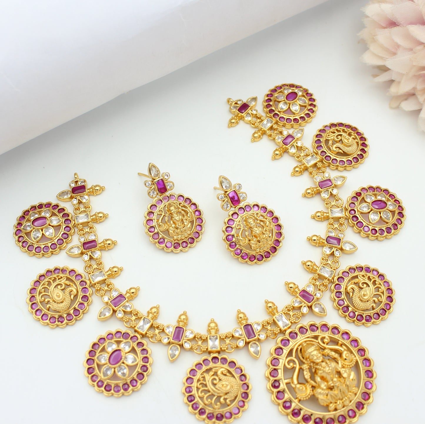 42395 Nakshi Laxmi Bottumala Short Ruby Stone With Push Back Earrings