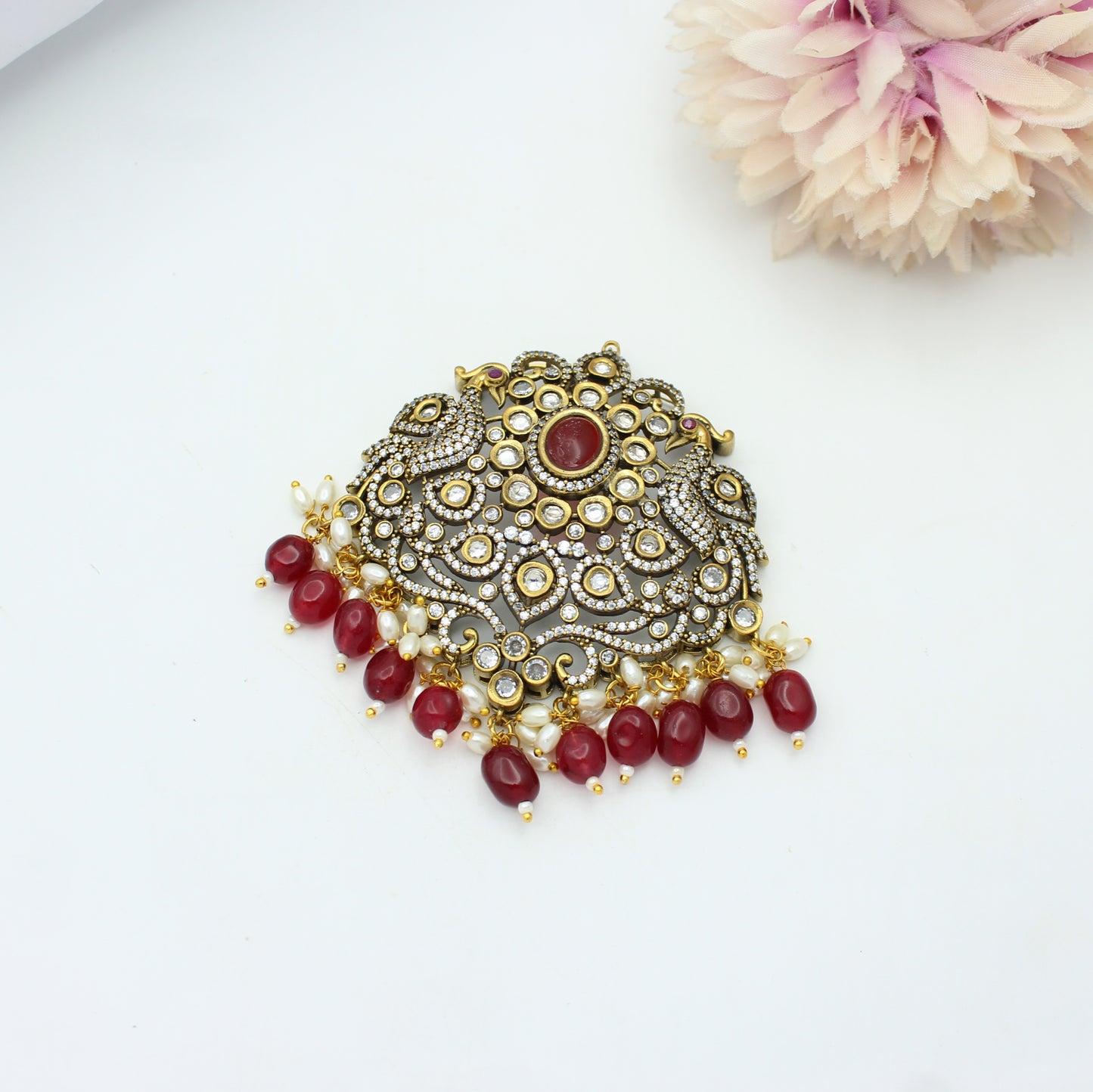 32969 Victorian Red Pendant Set With Push Back Earrings