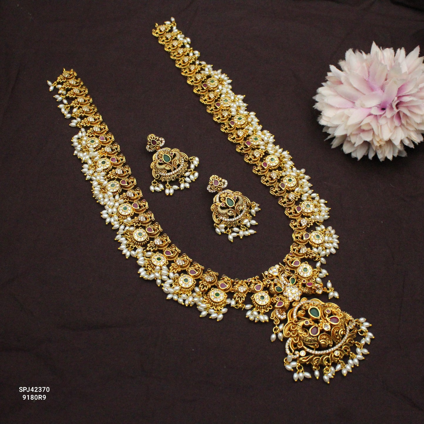 42370 Nakshi Guttapusalu Long Necklace Set
