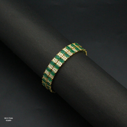 17046 Green stone gold polish bangles