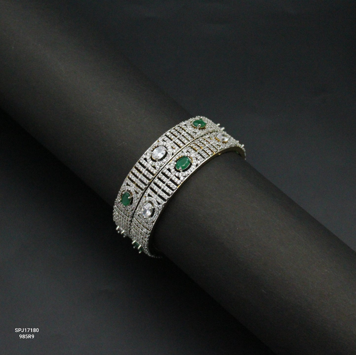 GJ/ Diamond Look Bangles with oval stones