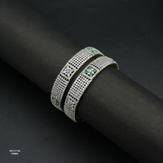 17192 GJ Floral Bangles Green And White Stones