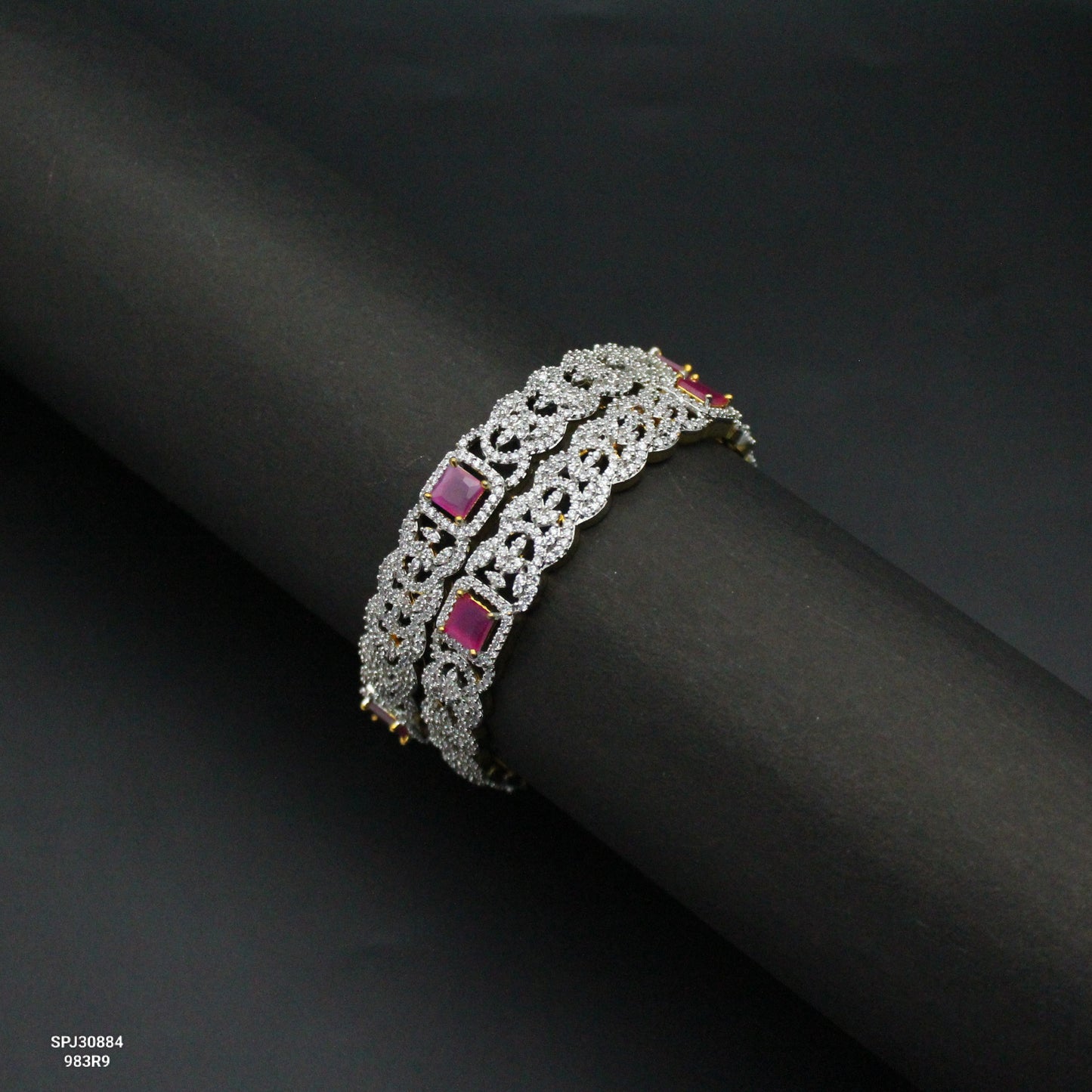 30884 GJ leaf Ruby Square Stone Bangles