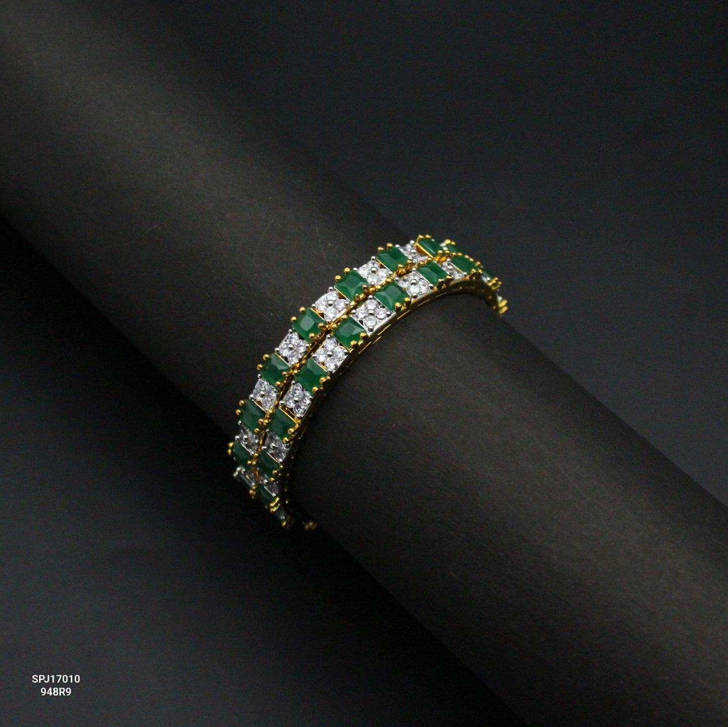 17010 Diamond Look Green Stones Bangles