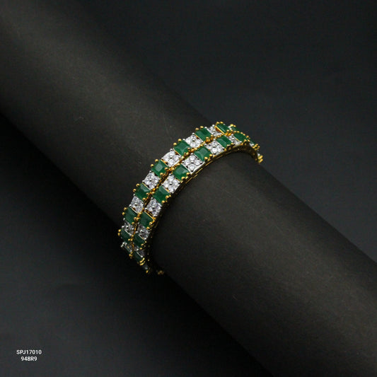 17010 Diamond Look Green Stones Bangles