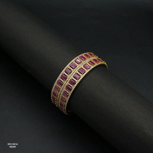 12816 Ruby Stones Gold Polish Bangles