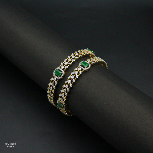 41802 Diamond Look Fancy Green Stone Bangles