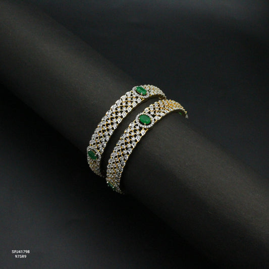 41798 Diamond Look Green Stone Bangles