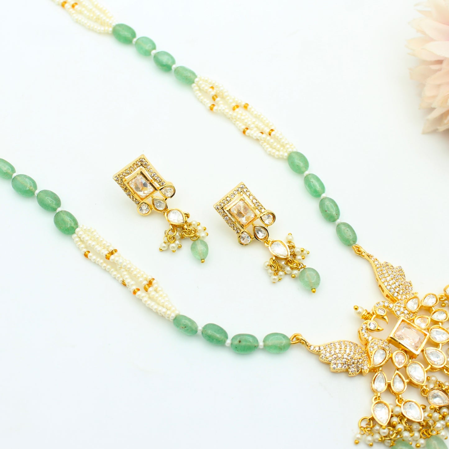 42413 Poth & Russian Beads Mala With Peacock White