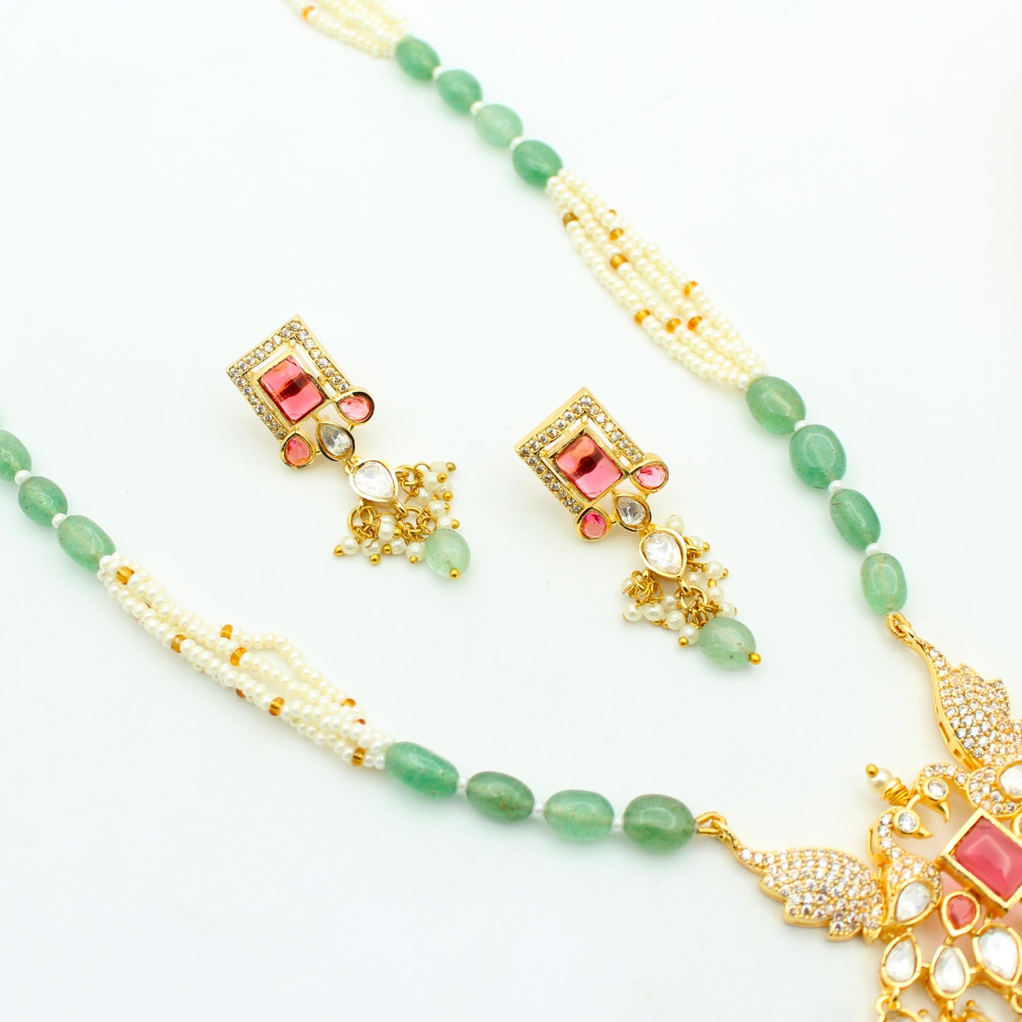 42412 Poth & Russian Beads Mala With Peacock Red