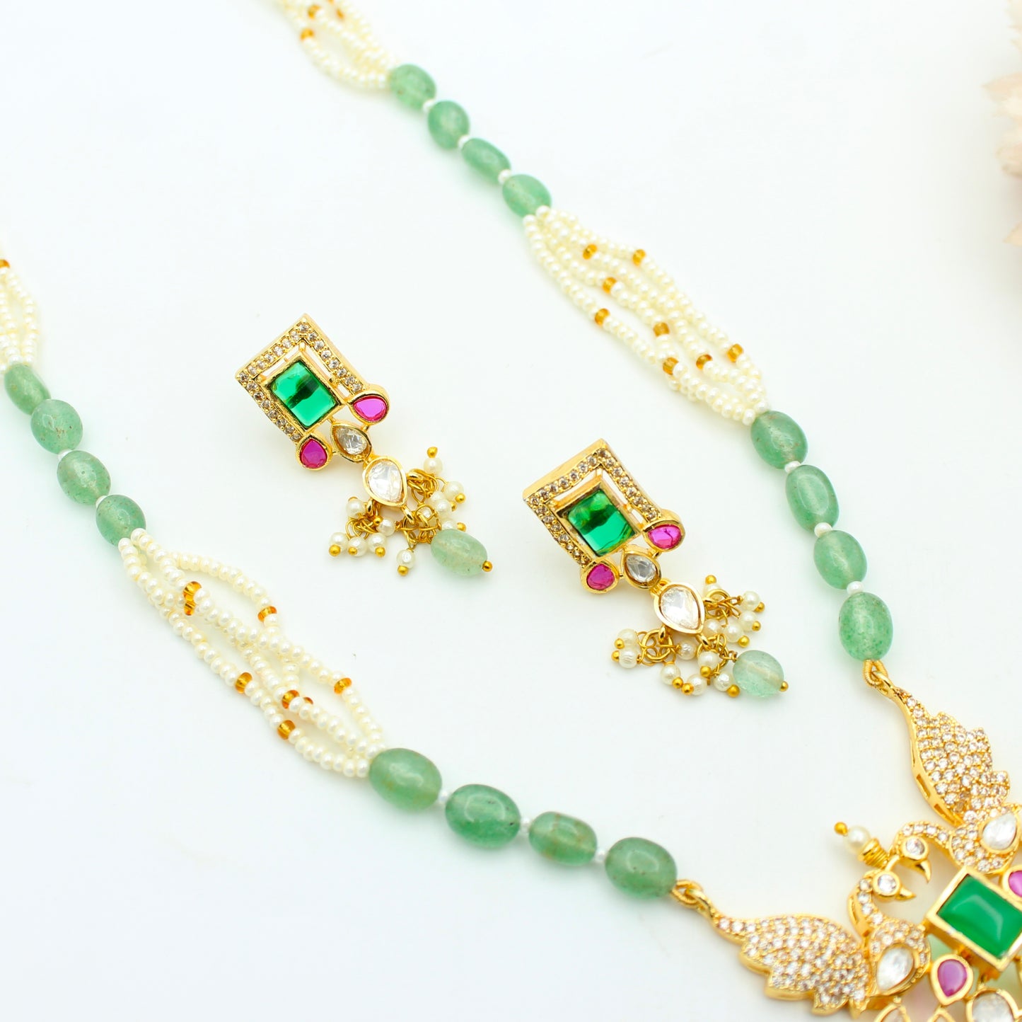 4241 Poth & Russian Beads Mala With Peacock Multi