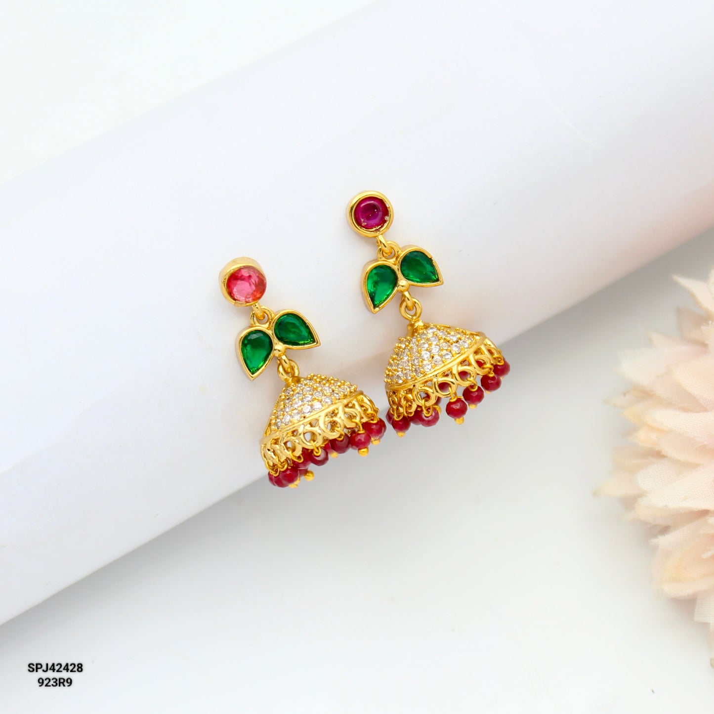 42428 Multi Jhumki Red Small Push Back