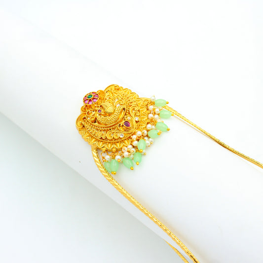 42421 Nakshi Peacock Arra Vanki With Mint Green Beads