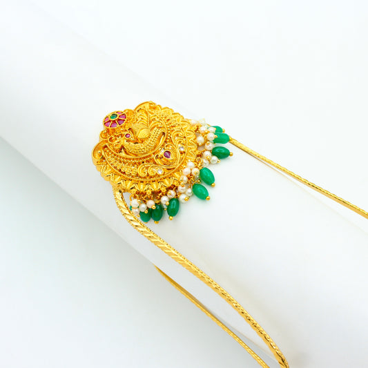 42420 Nakshi Peacock Green Beads Arra Vanki