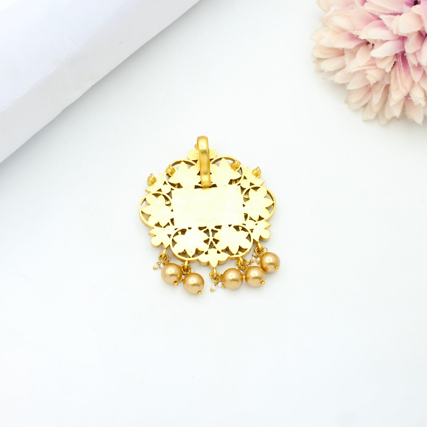 42438 Jadau Green Stone Locket With Golden Balls Openable Hook