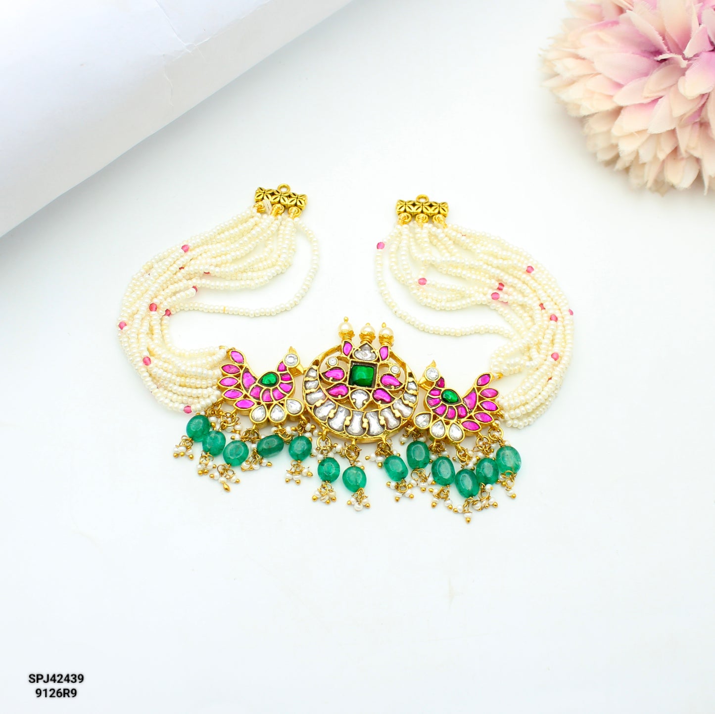 42439 Jadau Double Peacock Choker
