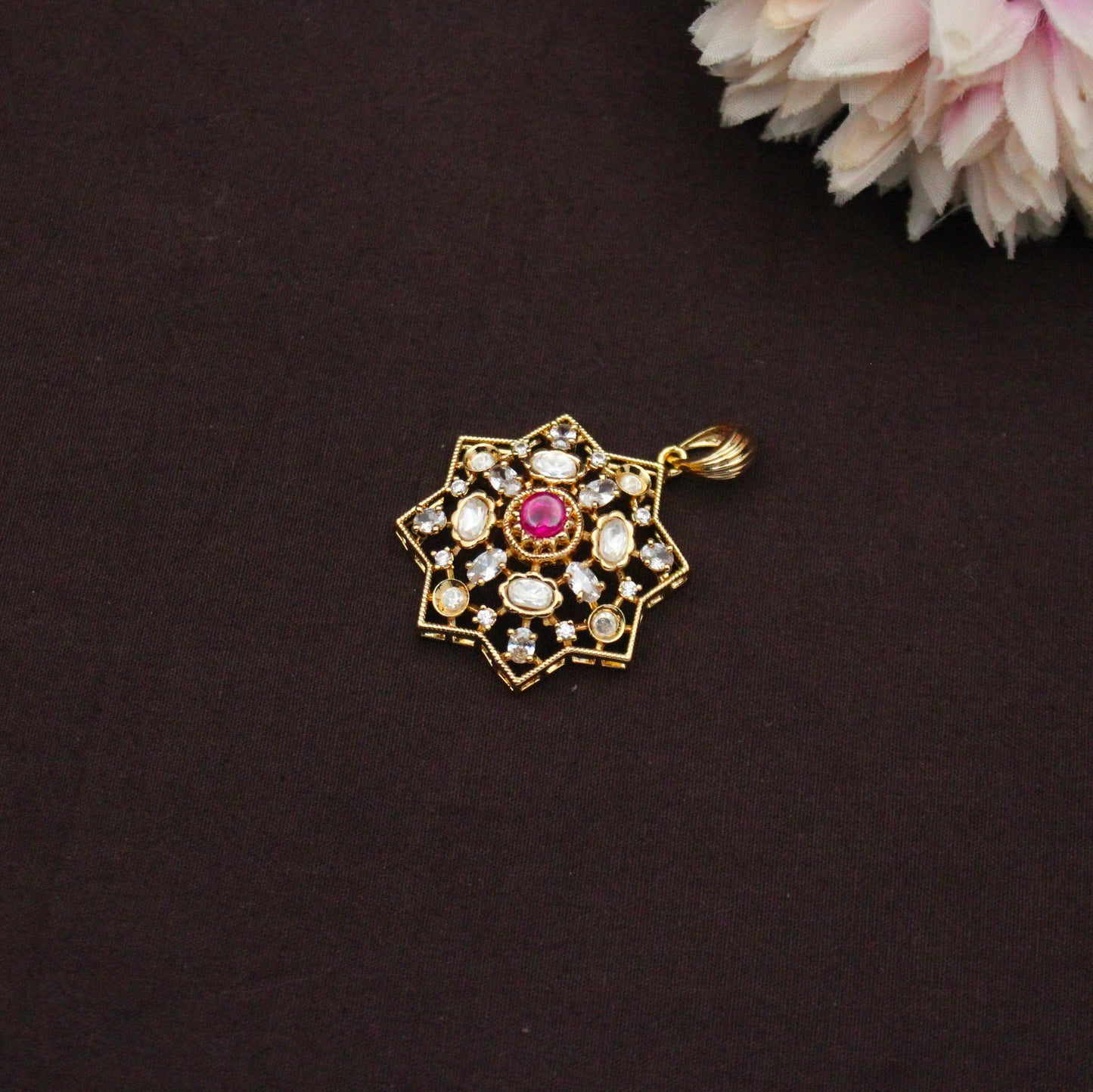 42441 Ruby Pendant Set With Push Back Earrings