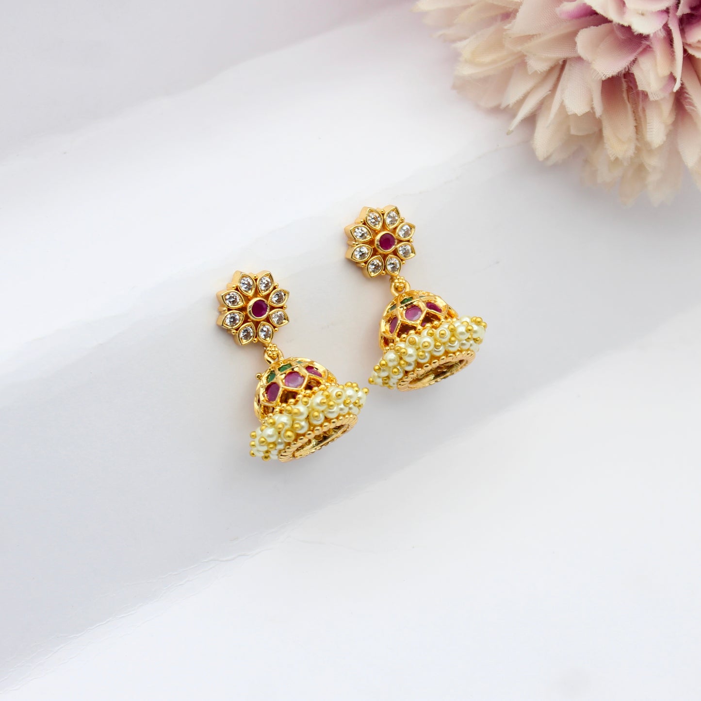 Kempu Stone Small Jhumkas