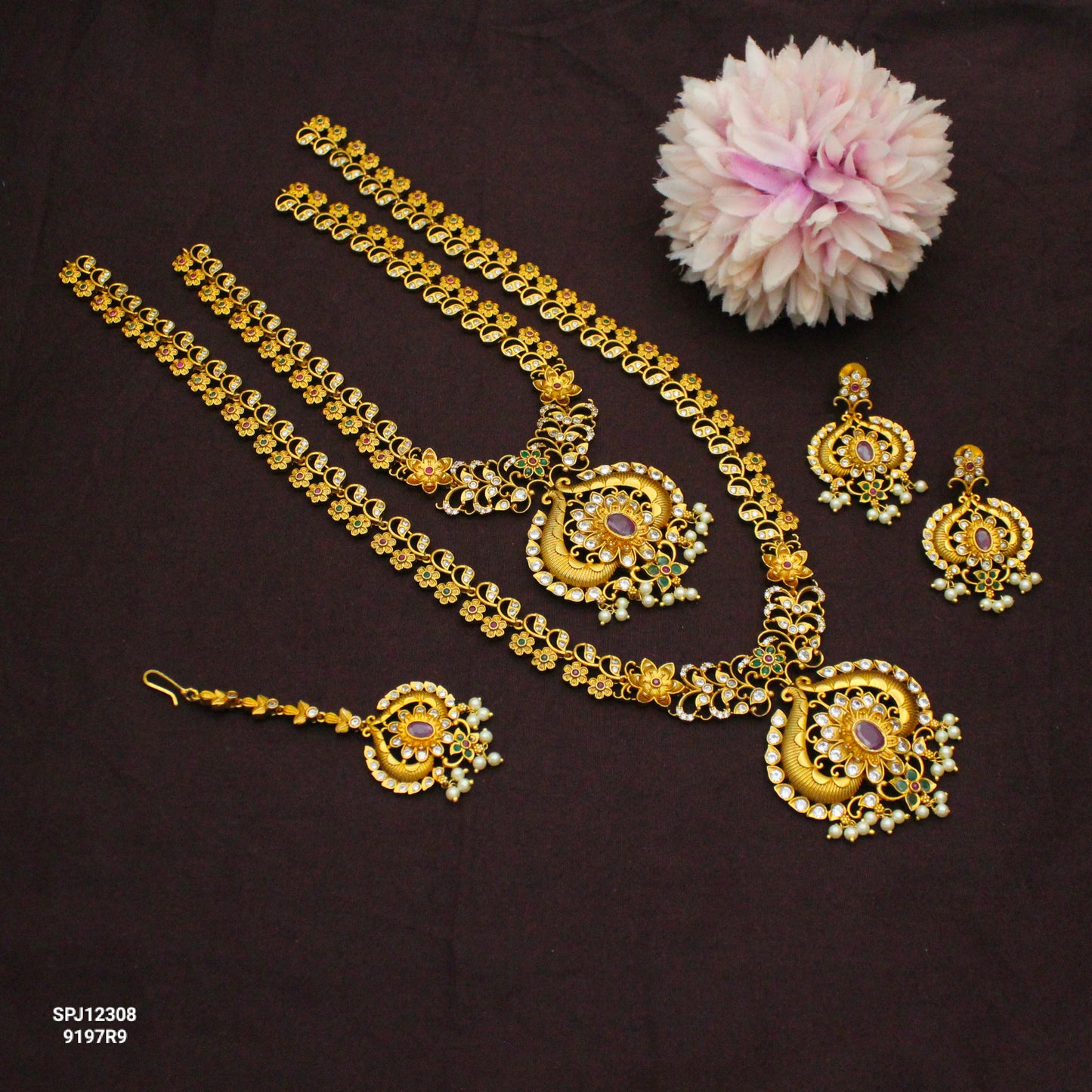 12308 Flower Multi Combo Necklace Set With Push Back Earrings