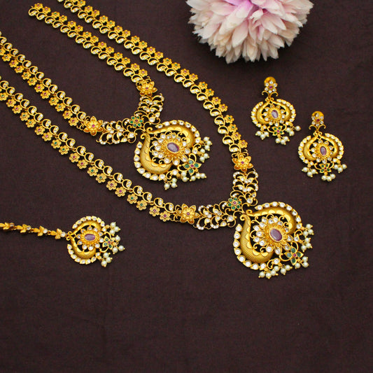 12308 Flower Multi Combo Necklace Set With Push Back Earrings