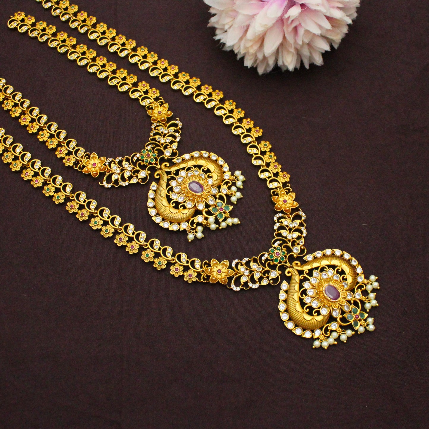 12308 Flower Multi Combo Necklace Set With Push Back Earrings