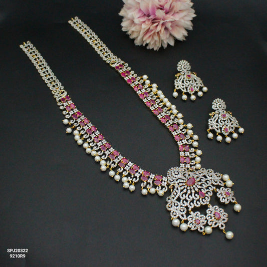 20322 GJ Ruby Long Necklace Set Screw Back